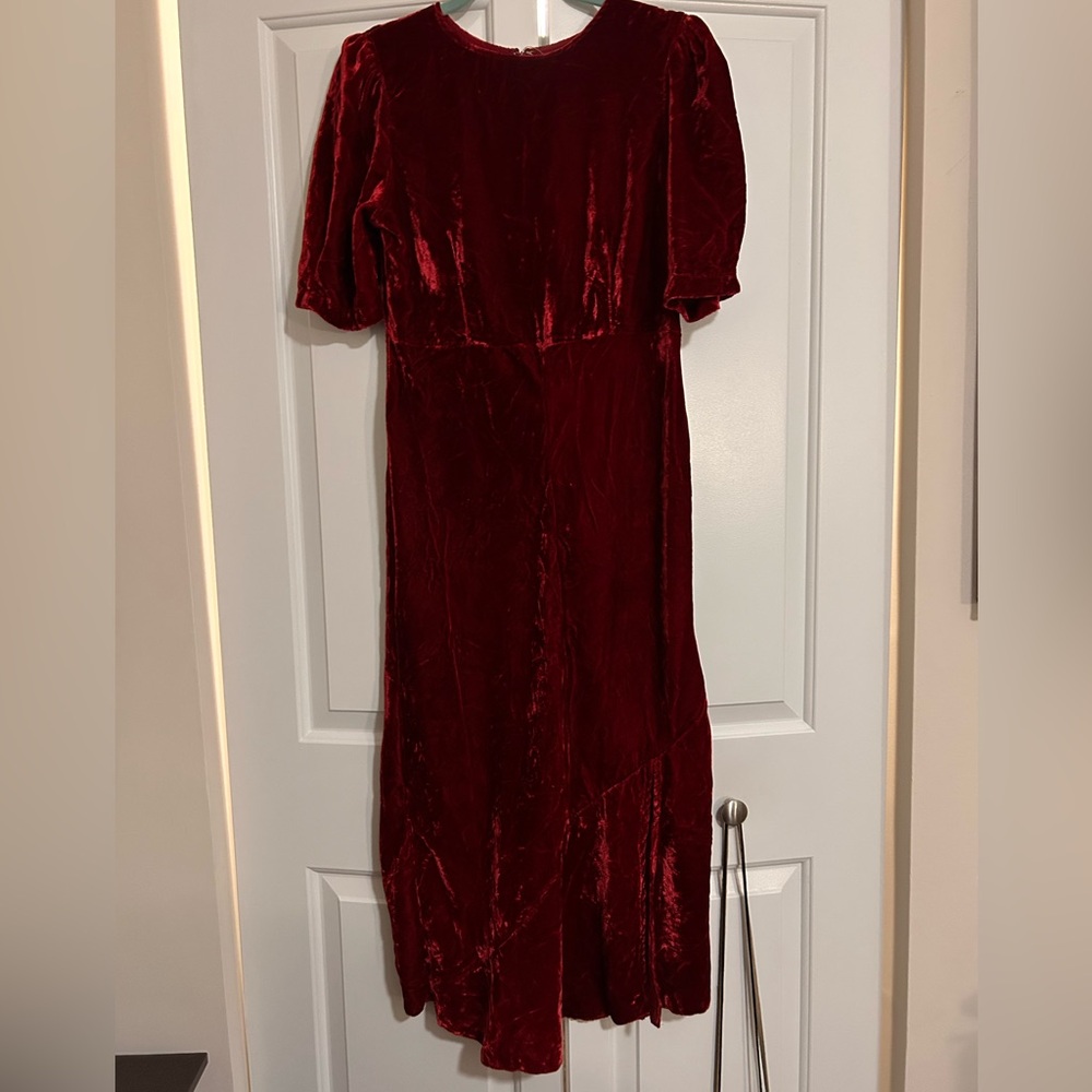 Faux velvet deep red dresss